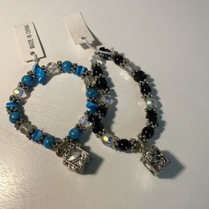 Stretch Bracelet Prayer Box Charm Bracelets one black and clear one turquoise 2